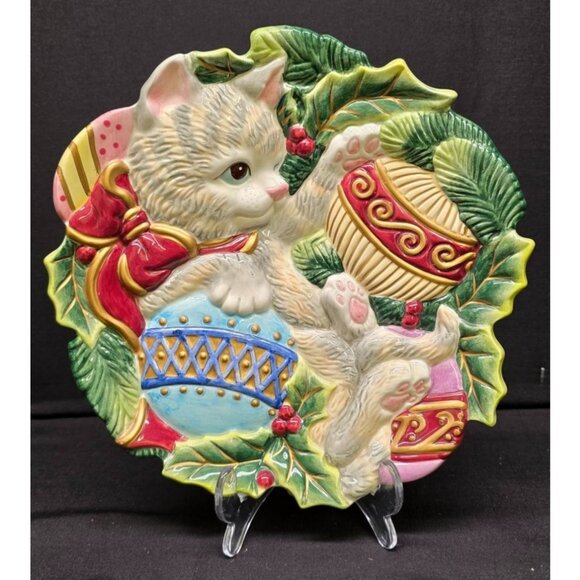 Vintage Fitz and Floyd "Kristmas Kitty" Canape 9" Plate Cat Christmas Decorative - Picture 1 of 4